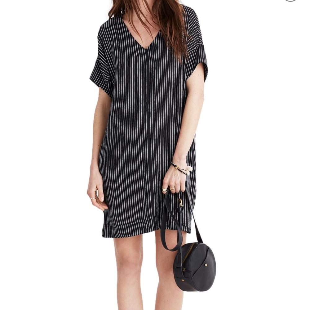 Madewell navy chalkboard stripes shift dress - s
